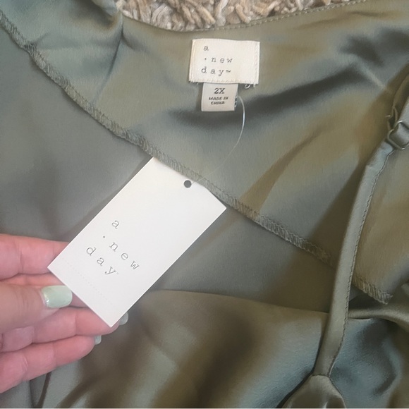 a new day Satin Slip Midi Dress in Sage - Picture 4 of 5
